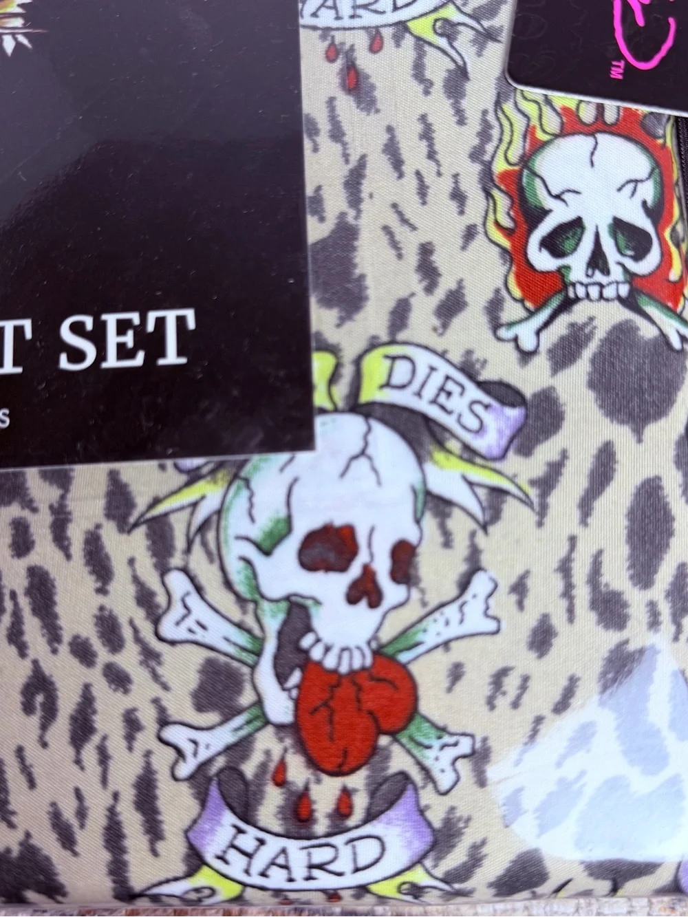 Ed Hardy Leopard Skull & Tiger Queen Sheet Set in Beige, Black, Red